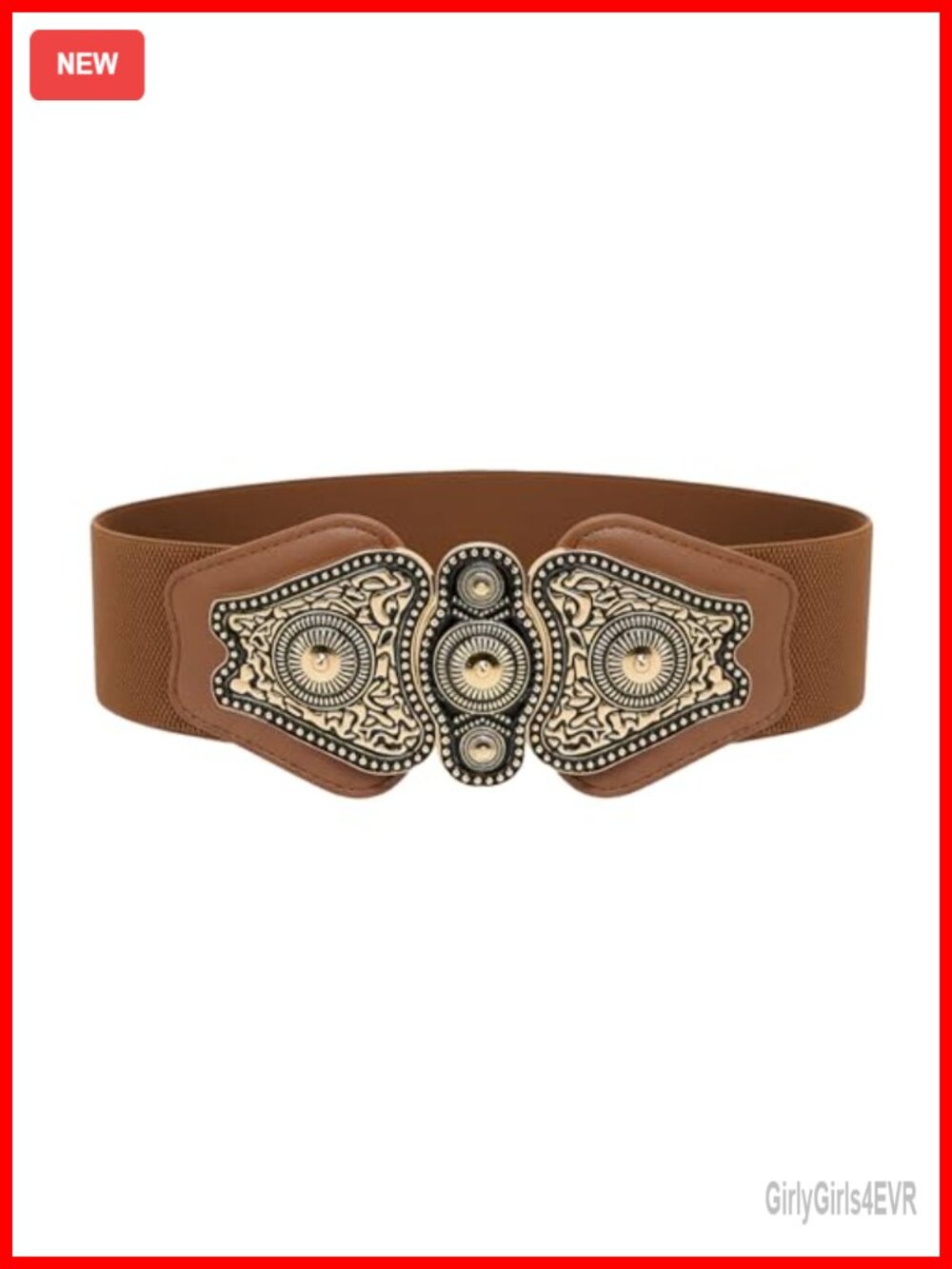 Wide Elastic Waist Belt with Antique Gold Filigree Interlocking Buckle